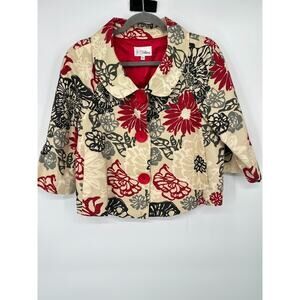 3 Sisters Floral Mod Jacket 3/4 Sleeves Women's Size Large Flower Button USA